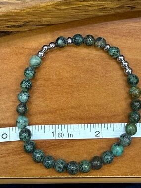 African Jasper Beaded Stretch Bracelet with Silver Accent Beads